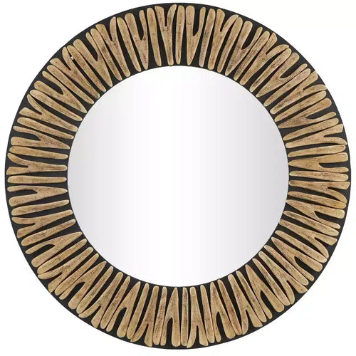 36"x36" Wood Handmade Abstract Carved Wall Mirror - Olivia & May: Bohemian Style, Pine Frame