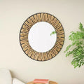 36"x36" Wood Handmade Abstract Carved Wall Mirror - Olivia & May: Bohemian Style, Pine Frame