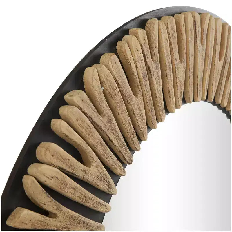 36"x36" Wood Handmade Abstract Carved Wall Mirror - Olivia & May: Bohemian Style, Pine Frame