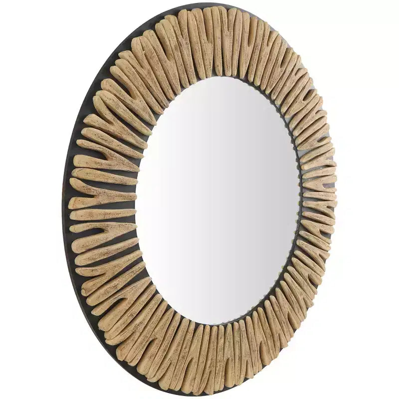36"x36" Wood Handmade Abstract Carved Wall Mirror - Olivia & May: Bohemian Style, Pine Frame
