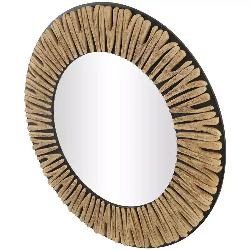 36"x36" Wood Handmade Abstract Carved Wall Mirror - Olivia & May: Bohemian Style, Pine Frame