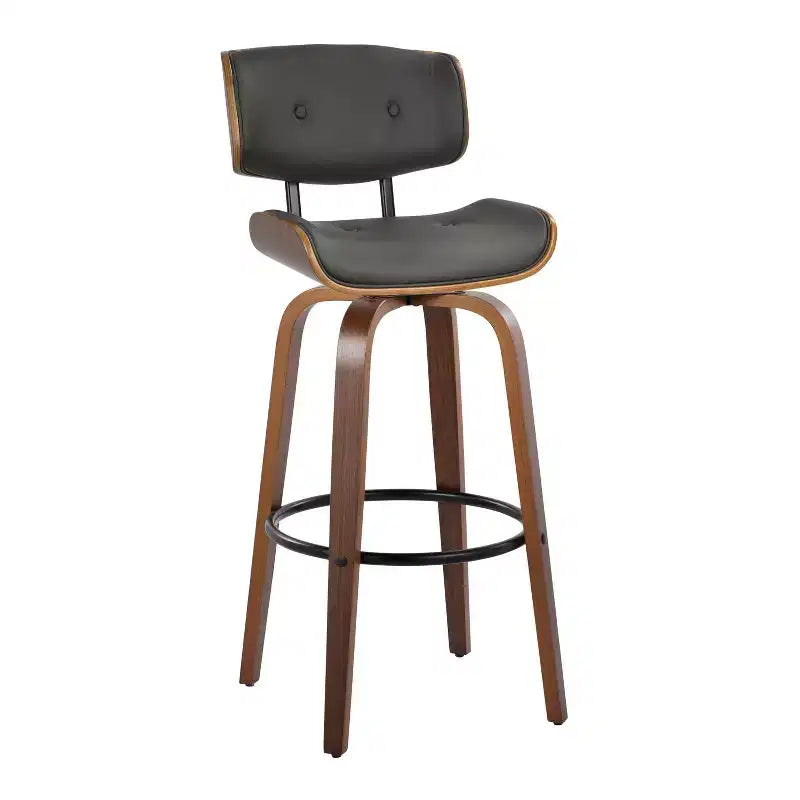 Set of 2 Lombardi Barstools Walnut/Black/Gray PU - LumiSource: Mid-Century Modern, Fixed Height, Footrest
