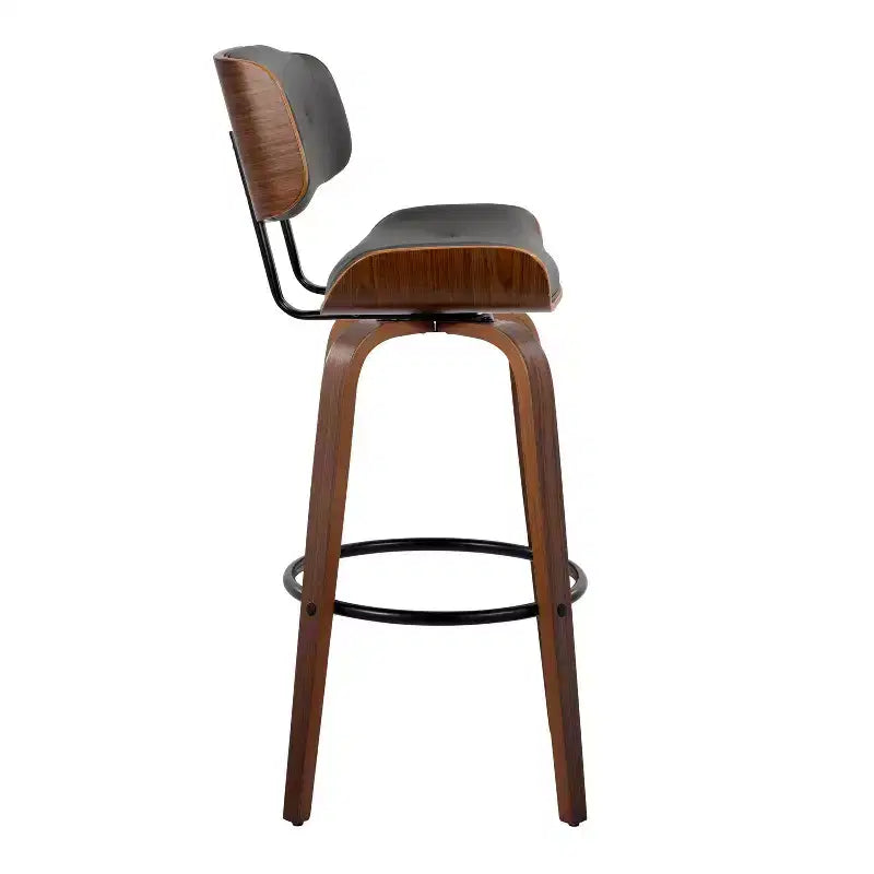 Set of 2 Lombardi Barstools Walnut/Black/Gray PU - LumiSource: Mid-Century Modern, Fixed Height, Footrest