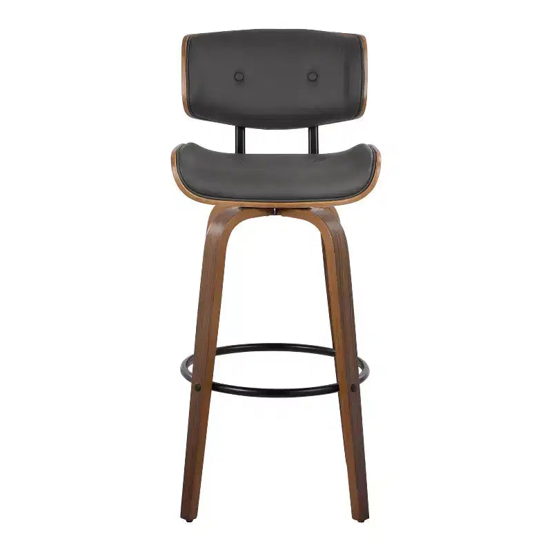 Set of 2 Lombardi Barstools Walnut/Black/Gray PU - LumiSource: Mid-Century Modern, Fixed Height, Footrest