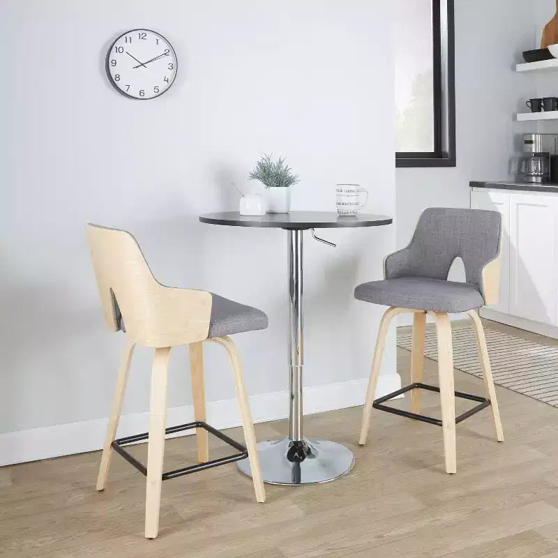 Set of 2 Stella Counter Height Barstools: Swivel Seat, Upholstered, Wood Legs - LumiSource