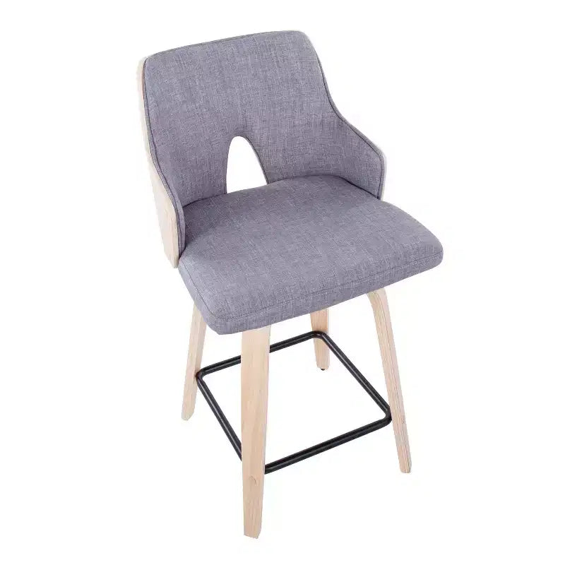 Set of 2 Stella Counter Height Barstools: Swivel Seat, Upholstered, Wood Legs - LumiSource