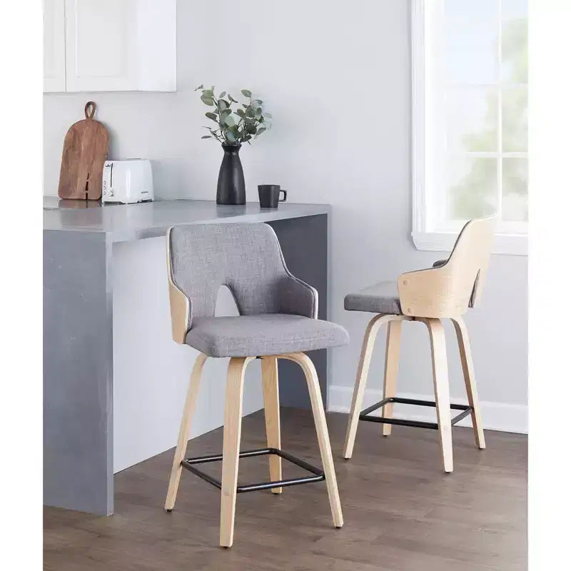 Set of 2 Stella Counter Height Barstools: Swivel Seat, Upholstered, Wood Legs - LumiSource