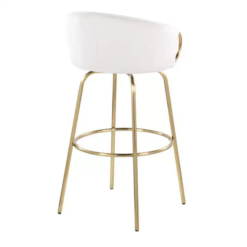 Set of 2 Claire Barstools Gold/Cream - LumiSource: Chic Velvet Upholstery, Fixed Height, Swivel Function