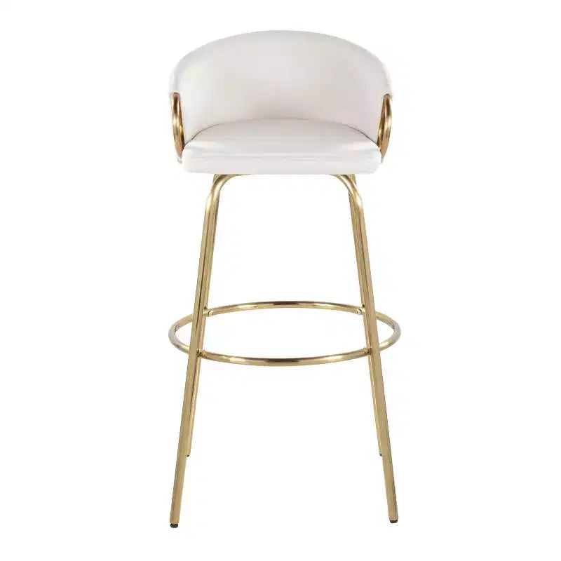 Set of 2 Claire Barstools Gold/Cream - LumiSource: Chic Velvet Upholstery, Fixed Height, Swivel Function