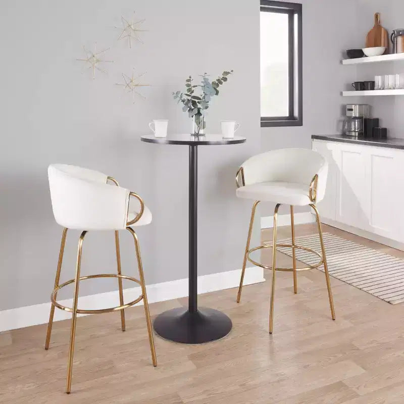Set of 2 Claire Barstools Gold/Cream - LumiSource: Chic Velvet Upholstery, Fixed Height, Swivel Function