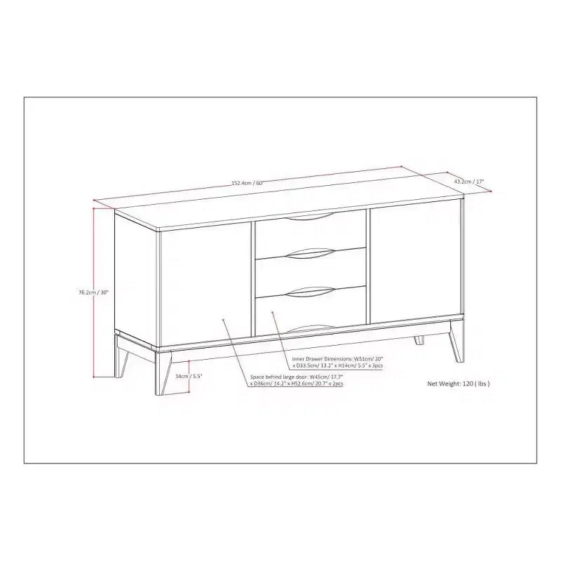 WyndenHall Pearson Sideboard Buffet Walnut Brown: Mid-Century Modern Storage, 3 Drawers, 2 Doors