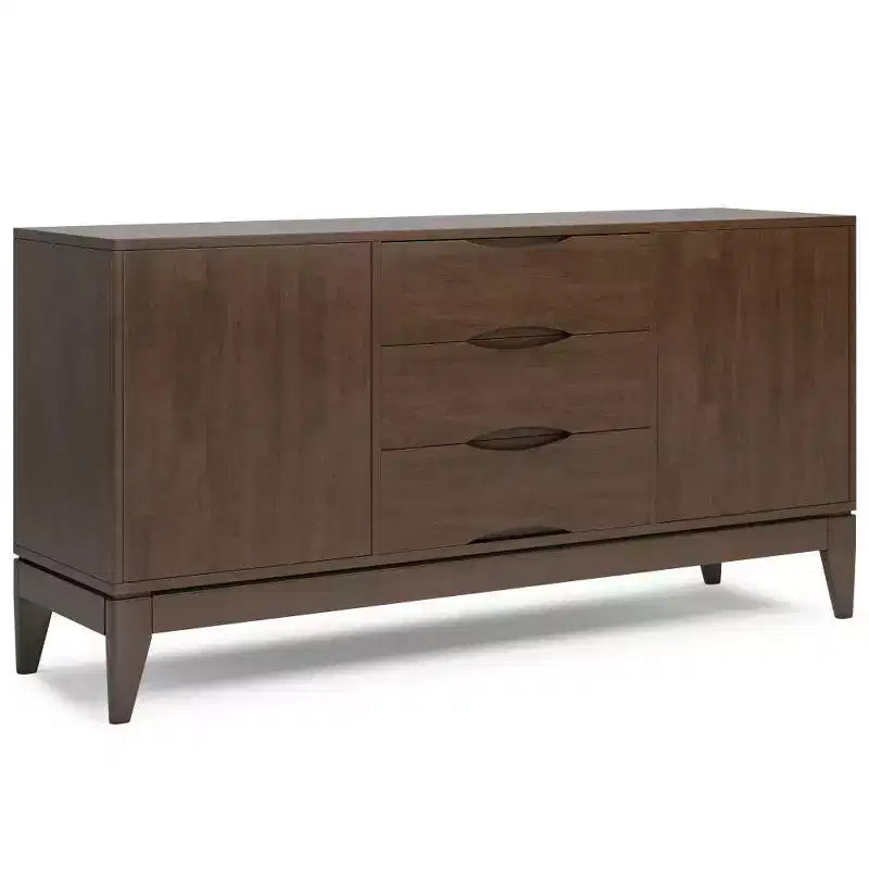 WyndenHall Pearson Sideboard Buffet Walnut Brown: Mid-Century Modern Storage, 3 Drawers, 2 Doors