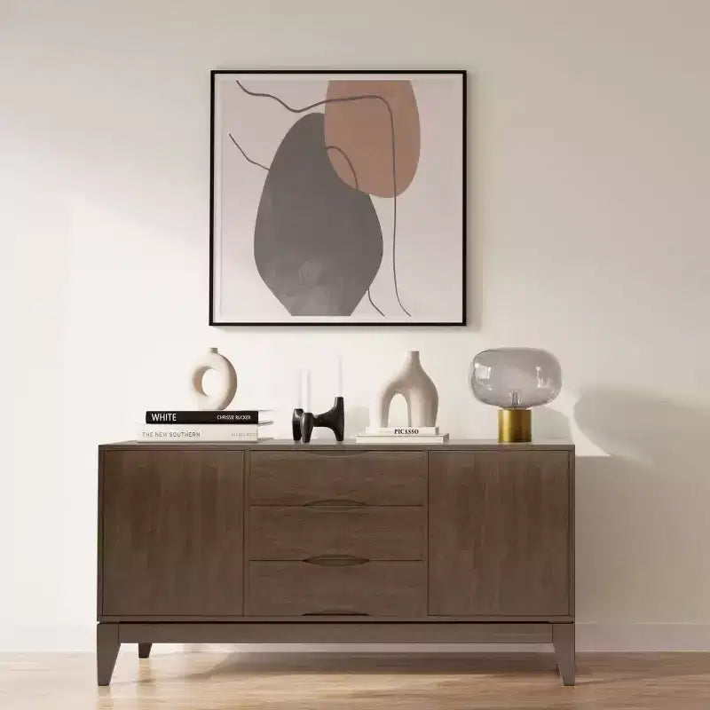 WyndenHall Pearson Sideboard Buffet Walnut Brown: Mid-Century Modern Storage, 3 Drawers, 2 Doors