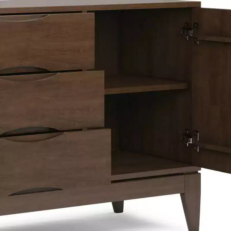 WyndenHall Pearson Sideboard Buffet Walnut Brown: Mid-Century Modern Storage, 3 Drawers, 2 Doors