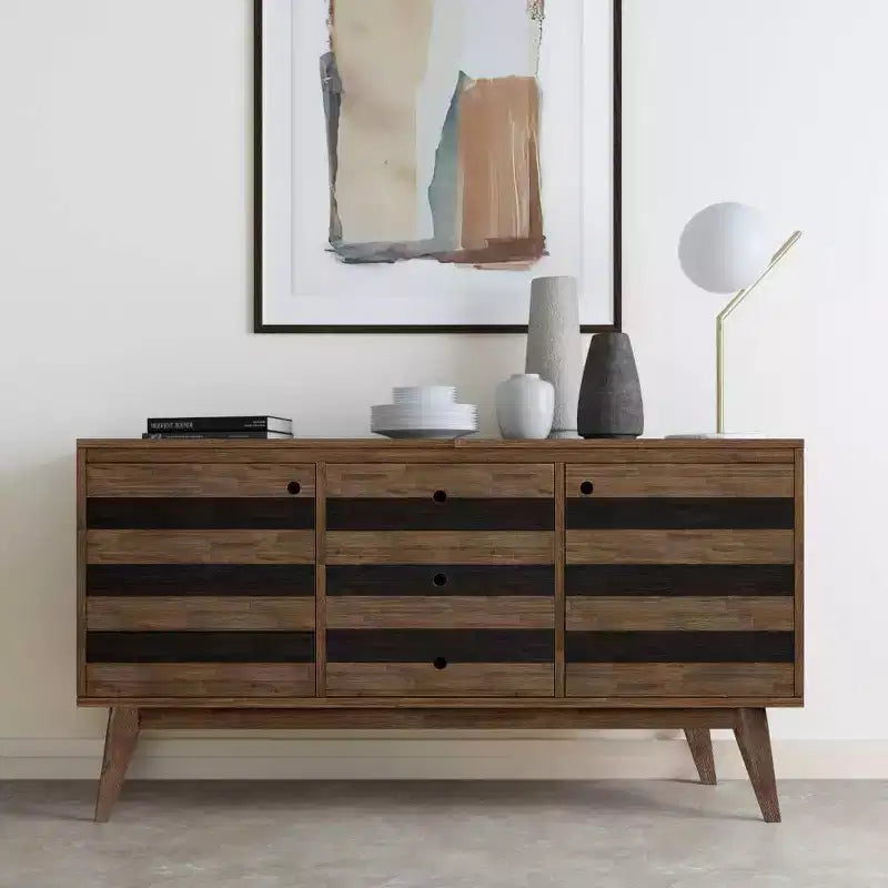 Wright Sideboard Buffet Rustic Aged Brown - Wyndenhall: Mid-Century Modern, Adjustable Shelves, Acacia Wood