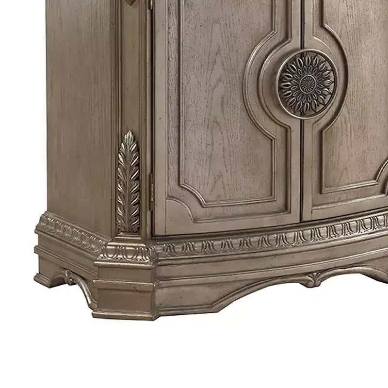 Northville 68" Marble Top Server with Storage, Antique Silver - Acme Furniture: No Assembly, Scrolled Motifs