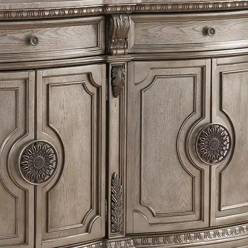 Northville 68" Marble Top Server with Storage, Antique Silver - Acme Furniture: No Assembly, Scrolled Motifs
