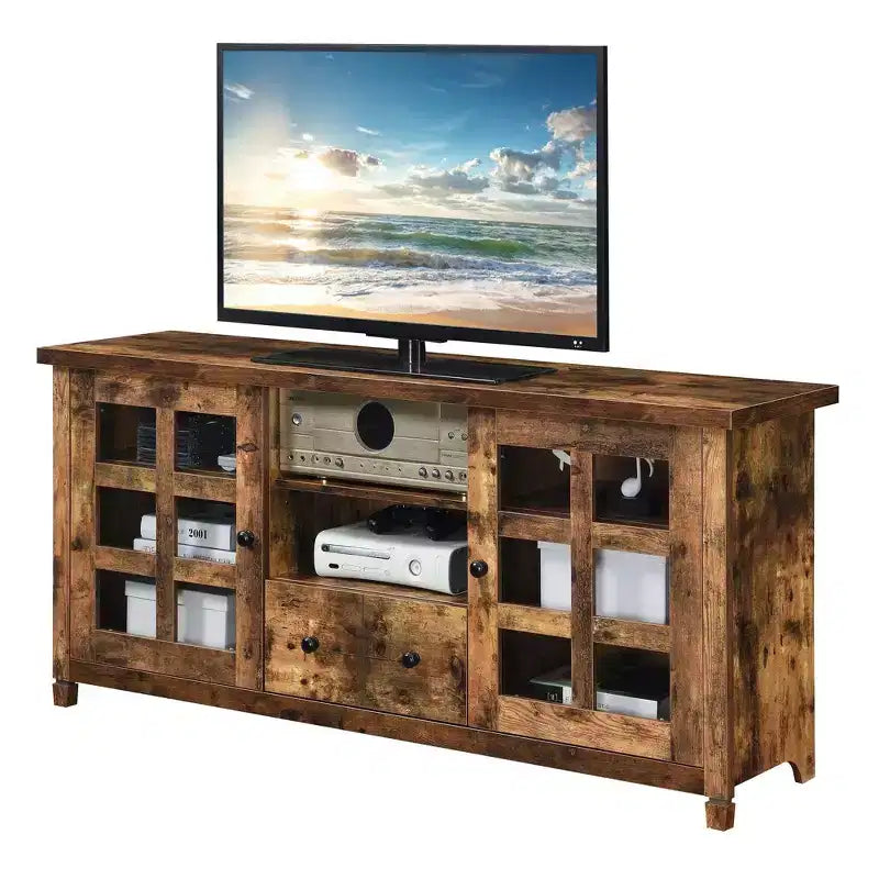 Newport Park Lane Single Drawer with Storage Cabinets and Shelves TV Stand for TVs up to 65" Barnwood - Breighton Home: