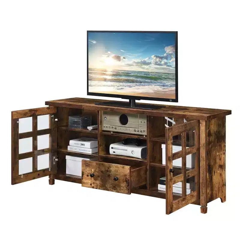 Newport Park Lane Single Drawer with Storage Cabinets and Shelves TV Stand for TVs up to 65" Barnwood - Breighton Home: