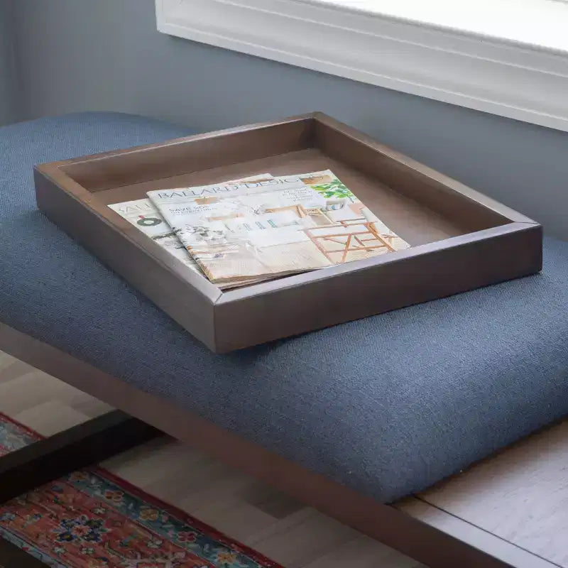Lemire Modern Upholstered Storage Bench with Tray: Navy Blue, Wood Frame, Foam Fill, 300 lb Capacity, 52" Width
