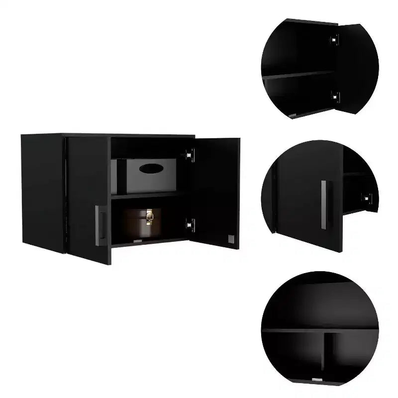 Yamagata Office Wall Cabinet Black - Boahaus: Mounted Storage, Lockable 2-Door Design, 3 Shelves