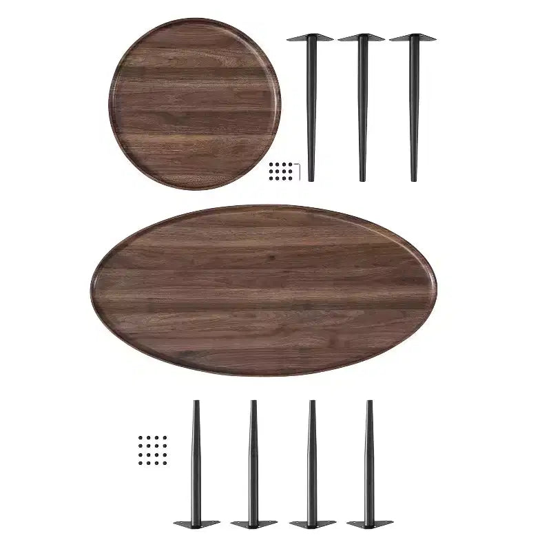 2pc Paxton Round & Oval Mid-Century Coffee Table Set Walnut: Storage, Tapered Legs, Laminated Surface, Scandinavian Style