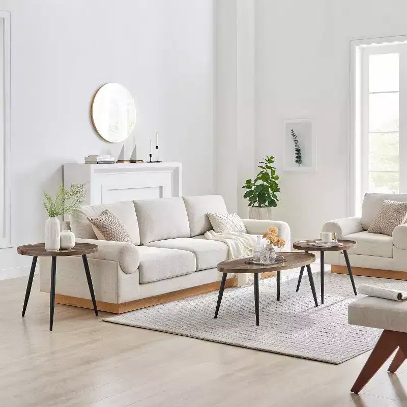 2pc Paxton Round & Oval Mid-Century Coffee Table Set Walnut: Storage, Tapered Legs, Laminated Surface, Scandinavian Style