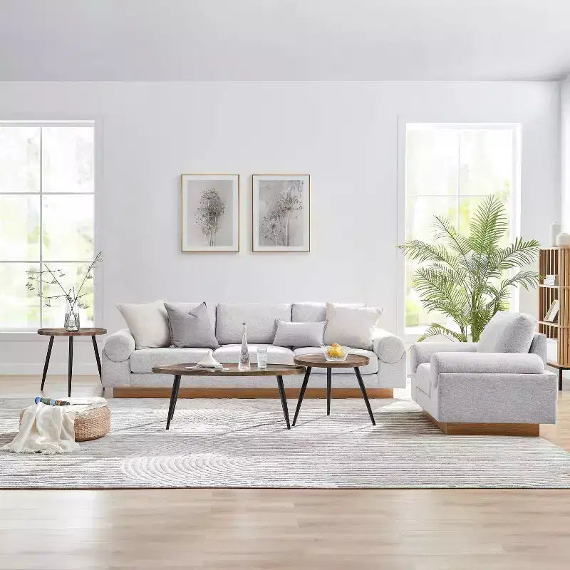 2pc Paxton Round & Oval Mid-Century Coffee Table Set Walnut: Storage, Tapered Legs, Laminated Surface, Scandinavian Style