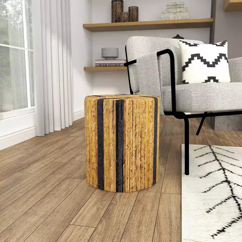 Olivia & May Banana Leaf Handmade Linear Wrapped Accent Table: No Assembly, Indoor Use, Wood Material