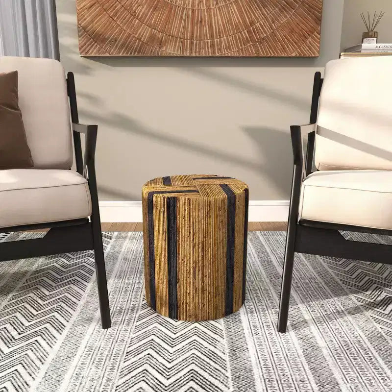 Olivia & May Banana Leaf Handmade Linear Wrapped Accent Table: No Assembly, Indoor Use, Wood Material