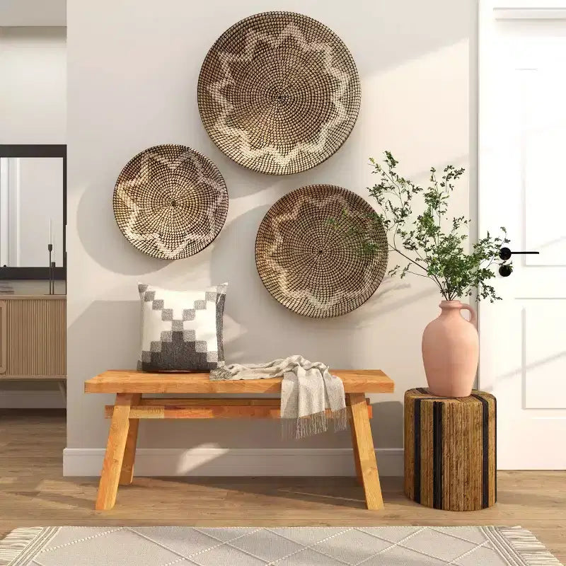Olivia & May Banana Leaf Handmade Linear Wrapped Accent Table: No Assembly, Indoor Use, Wood Material