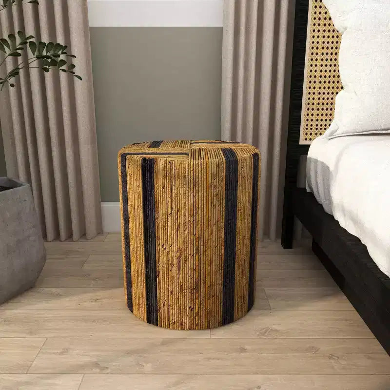 Olivia & May Banana Leaf Handmade Linear Wrapped Accent Table: No Assembly, Indoor Use, Wood Material