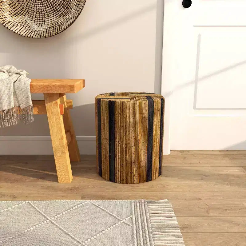Olivia & May Banana Leaf Handmade Linear Wrapped Accent Table: No Assembly, Indoor Use, Wood Material