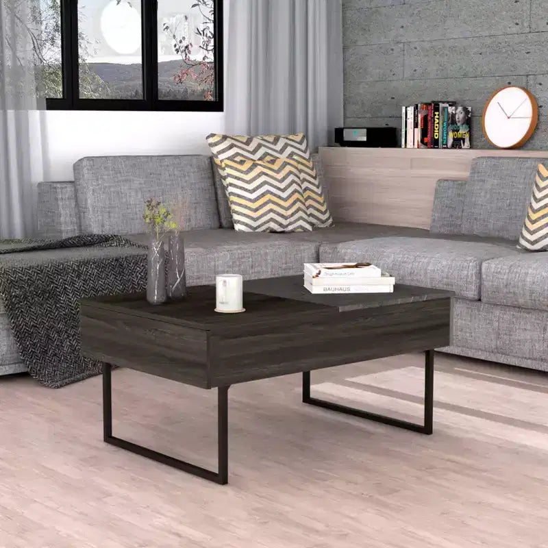 Turin Coffee Table Espresso - Boahaus: Lift-Top, Concealed Storage, Double Pedestal Base