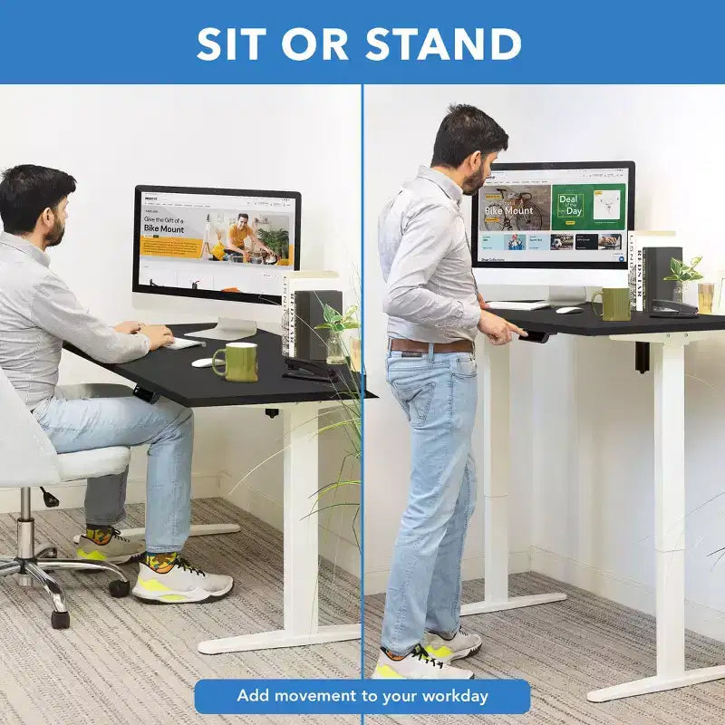 Mount-It! Electric Sit-Stand Desk with Tabletop - White / Black