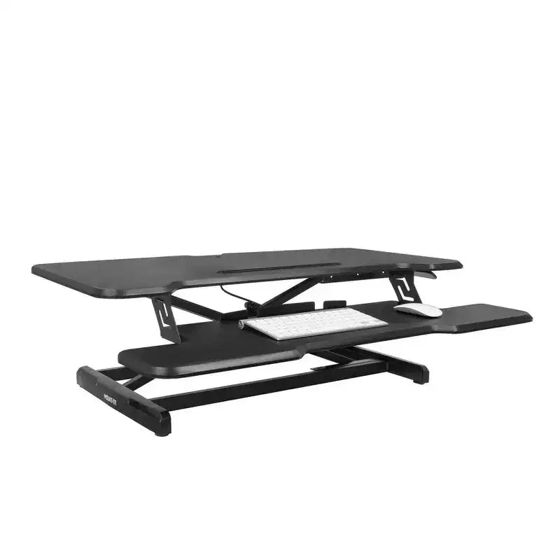 Mount-It! Height Adjustable Stand Up Desk Converter | 38 Wide Tabletop Standing Desk Riser with Gas Spring & Keyboard Tray Fits Two Monitors | Black