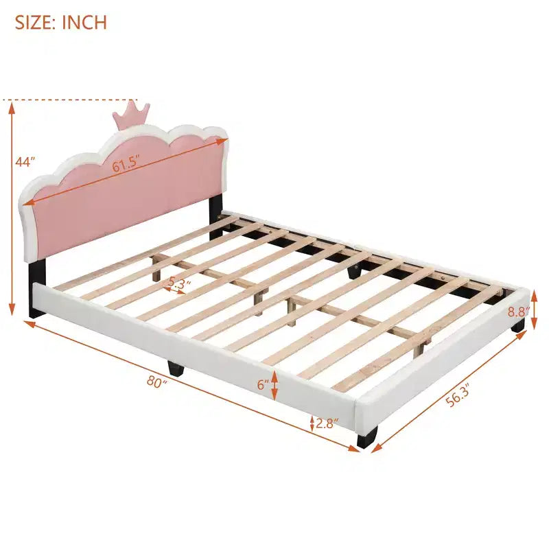 Full/ Twin Size Platform Bed, Upholstered Princess Bed Frame with Crown Headboard -ModernLuxe