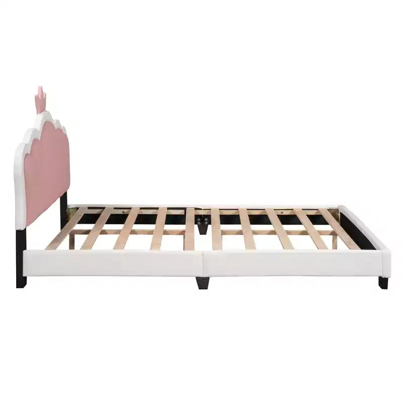 Full/ Twin Size Platform Bed, Upholstered Princess Bed Frame with Crown Headboard -ModernLuxe