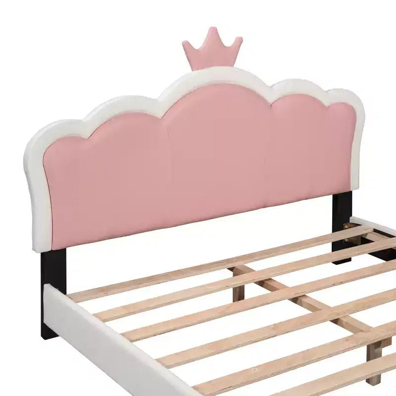 Full/ Twin Size Platform Bed, Upholstered Princess Bed Frame with Crown Headboard -ModernLuxe