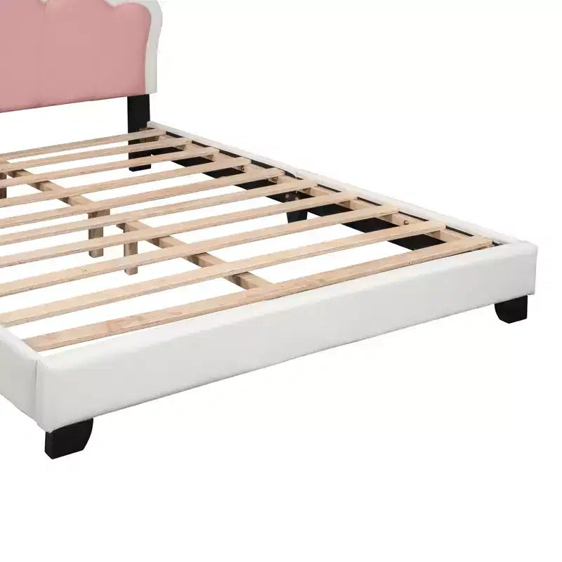 Full/ Twin Size Platform Bed, Upholstered Princess Bed Frame with Crown Headboard -ModernLuxe