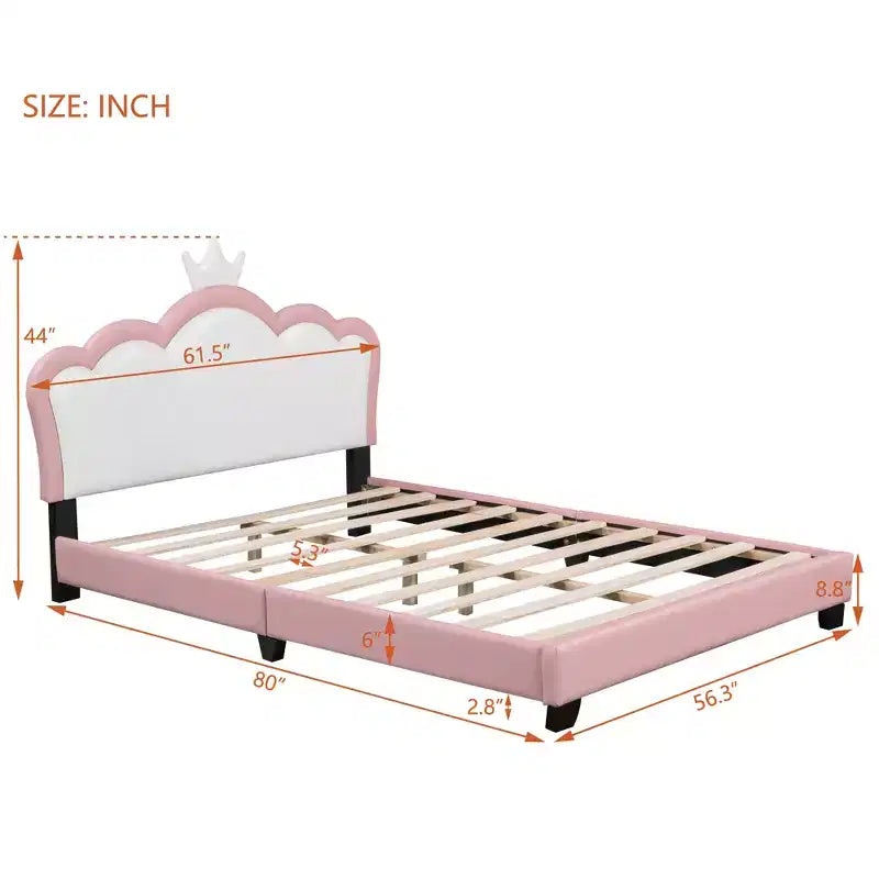 Full/ Twin Size Platform Bed, Upholstered Princess Bed Frame with Crown Headboard -ModernLuxe
