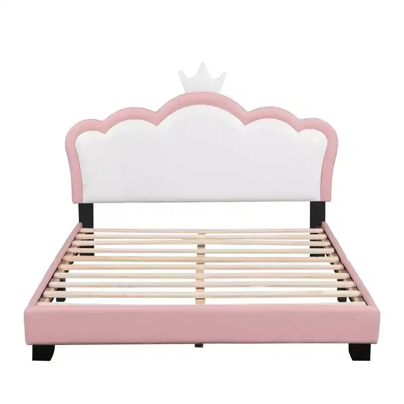 Full/ Twin Size Platform Bed, Upholstered Princess Bed Frame with Crown Headboard -ModernLuxe