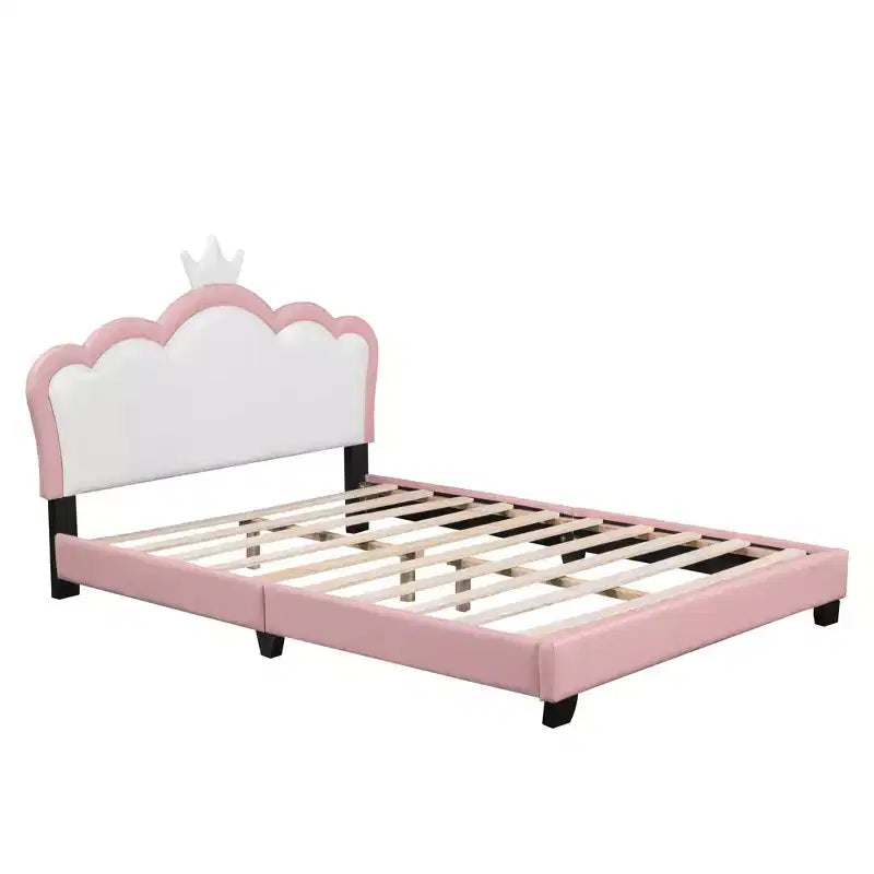 Full/ Twin Size Platform Bed, Upholstered Princess Bed Frame with Crown Headboard -ModernLuxe