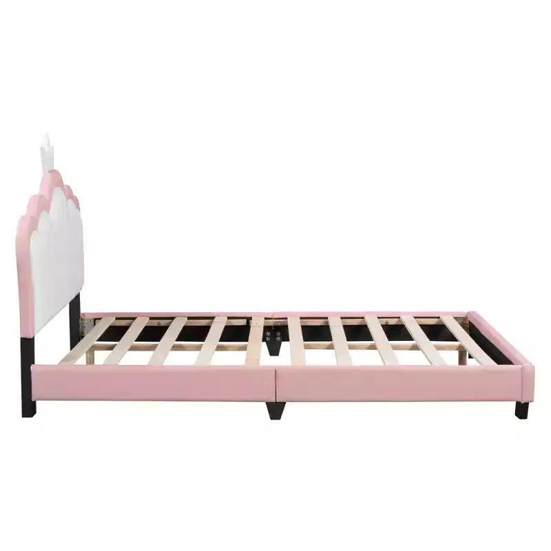 Full/ Twin Size Platform Bed, Upholstered Princess Bed Frame with Crown Headboard -ModernLuxe
