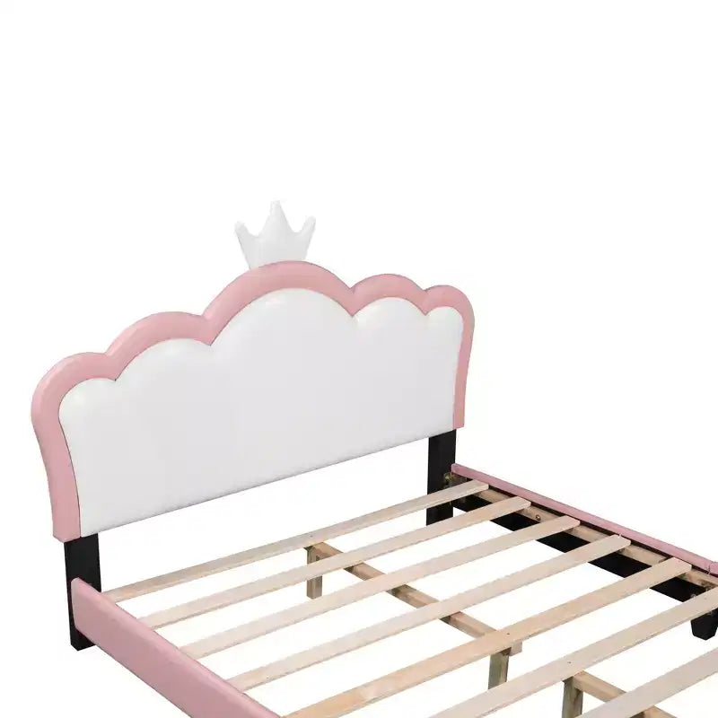 Full/ Twin Size Platform Bed, Upholstered Princess Bed Frame with Crown Headboard -ModernLuxe
