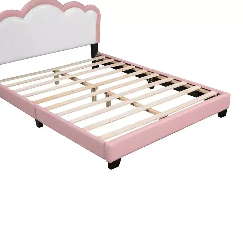 Full/ Twin Size Platform Bed, Upholstered Princess Bed Frame with Crown Headboard -ModernLuxe