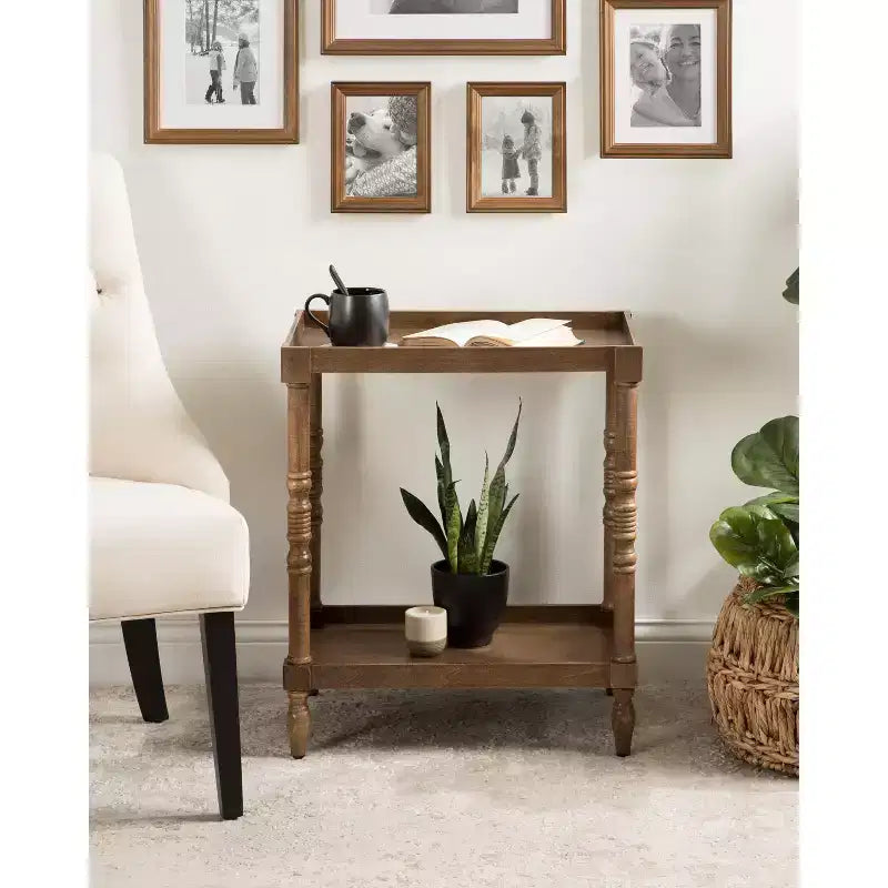 Kate and Laurel Bellport Rectangle Wood Side Table, 22x14x26, Rustic Brown