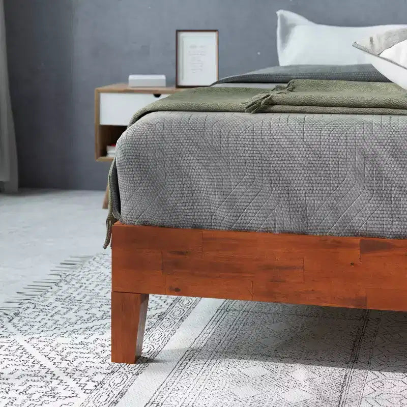 12 Wen Deluxe Wood Platform Bed Frame Cherry - Zinus