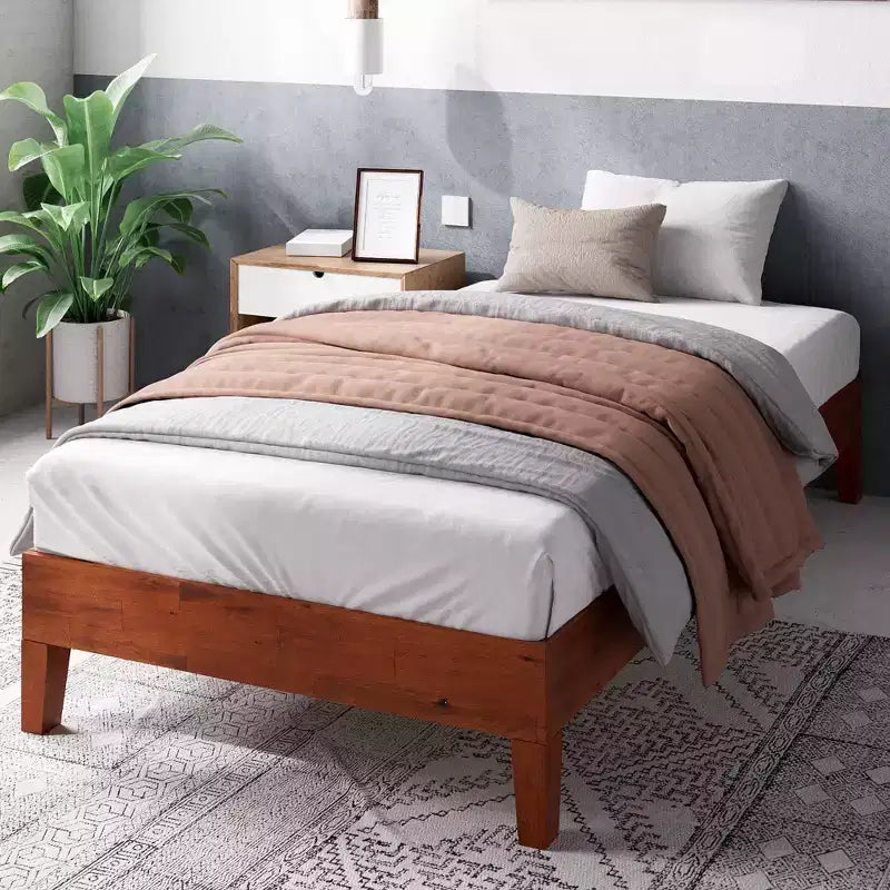 12 Wen Deluxe Wood Platform Bed Frame Cherry - Zinus