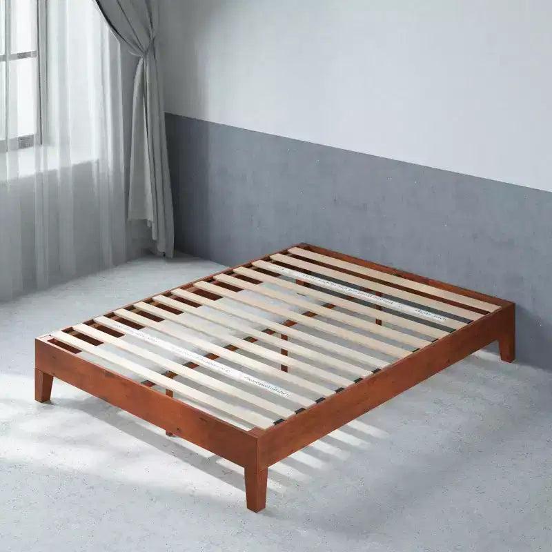 12 Wen Deluxe Wood Platform Bed Frame Cherry - Zinus